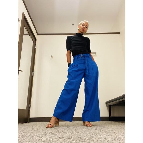 EUDON CHOI COLLECTIVE Blue Linen Blend Wide Leg Button Front Pants Size 2 - Picture 5 of 16